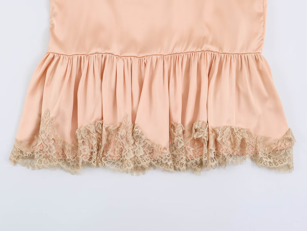 Women Clothing Summer Lace Silk Satin Texture Underwear Strap Dress