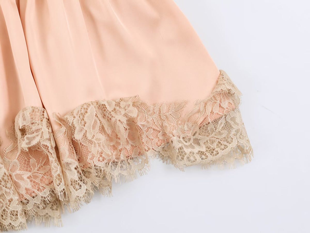 Women Clothing Summer Lace Silk Satin Texture Underwear Strap Dress