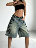 Gothic Vintage Print Hip Hop Street Loose Fifth Jeans
