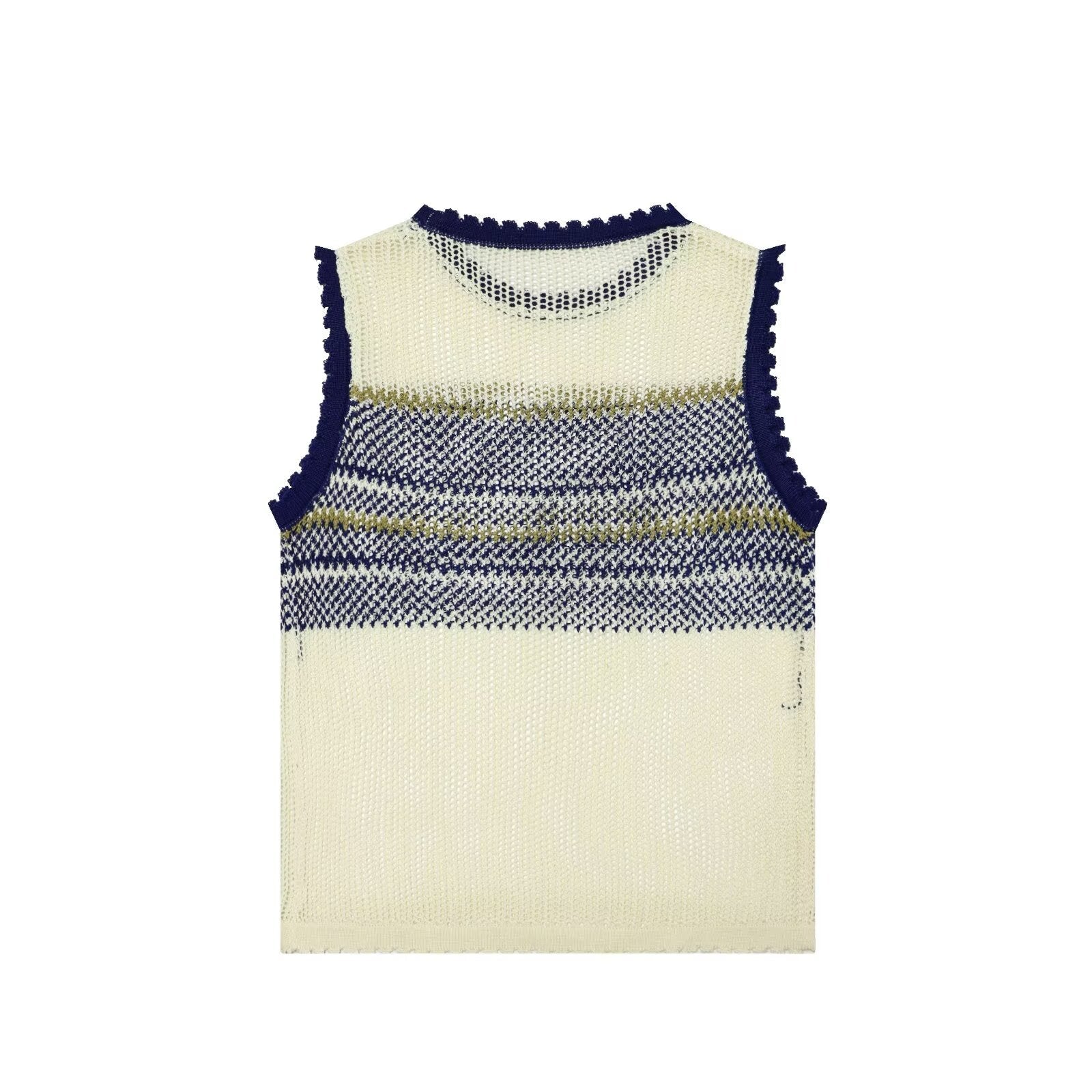 Women Clothing Summer Artistic Contrast Color Design round Neck Knitted Vest Top