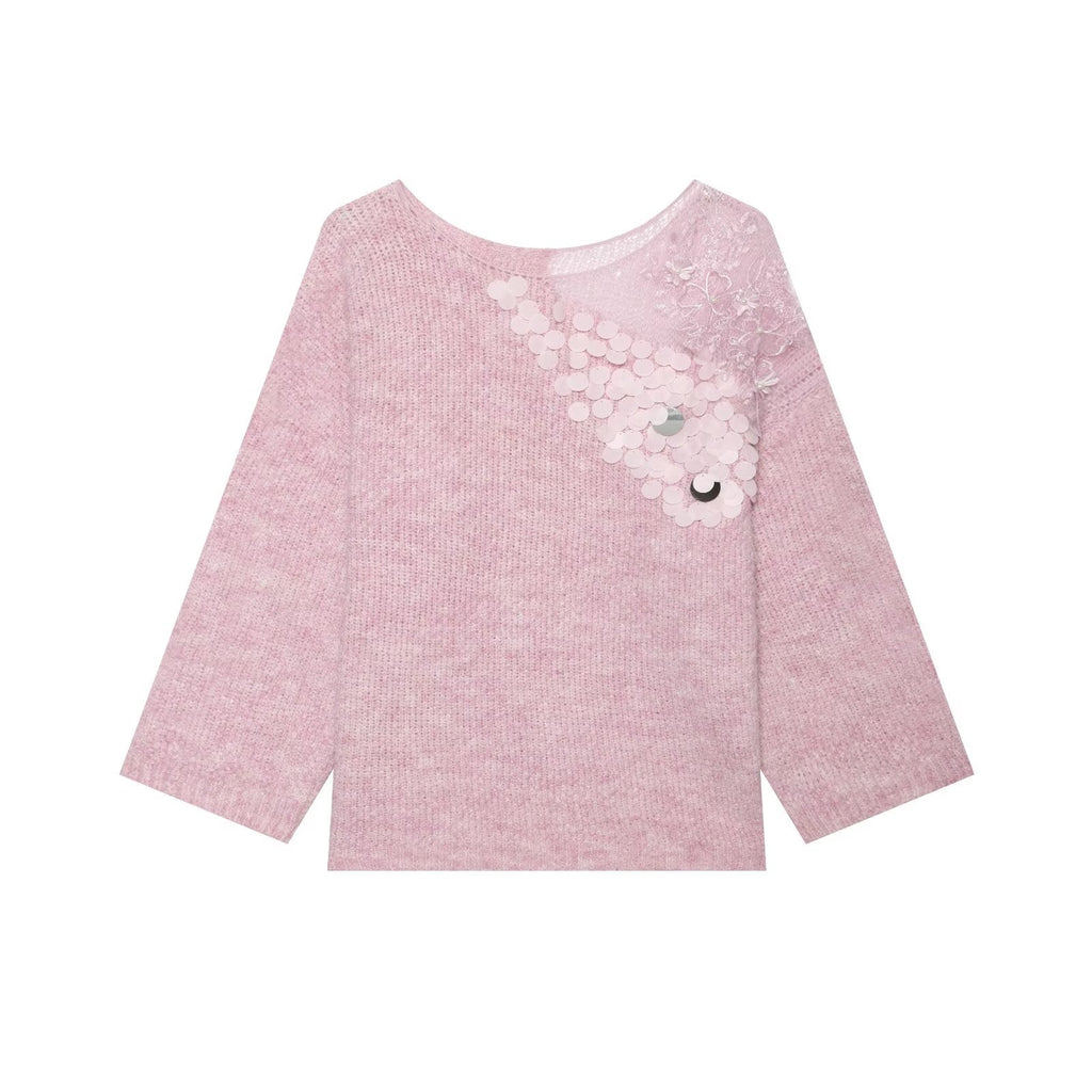 Women Clothing Summer French Gentle Handmade Sequin Accessories Sweater