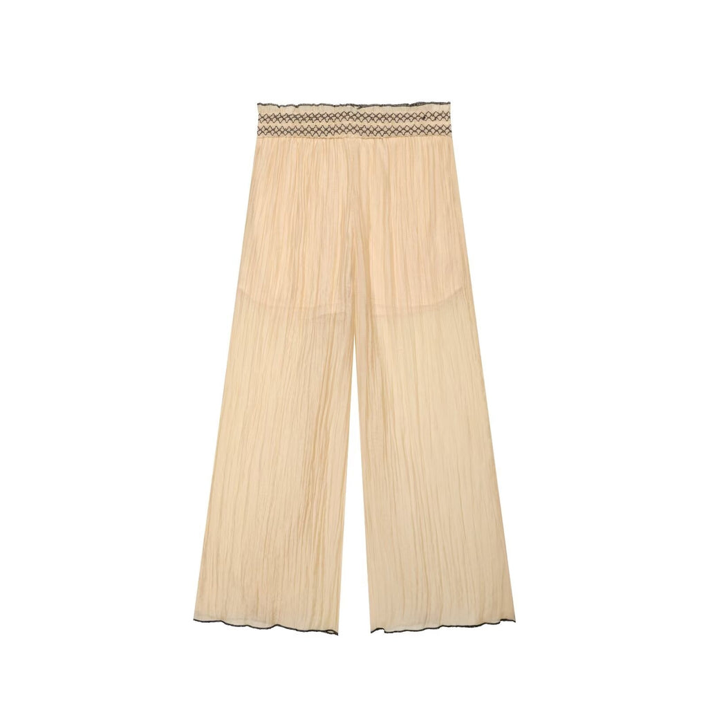 Women Clothing Color Contrast Stitching Vest Top Wide Leg Pant Sets