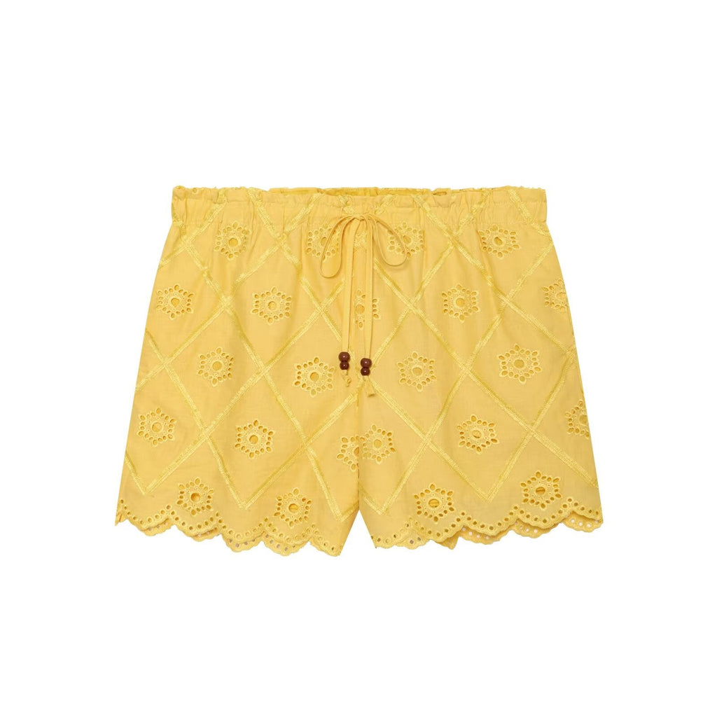 Women Solid Color Summer Embroidered Short Sets