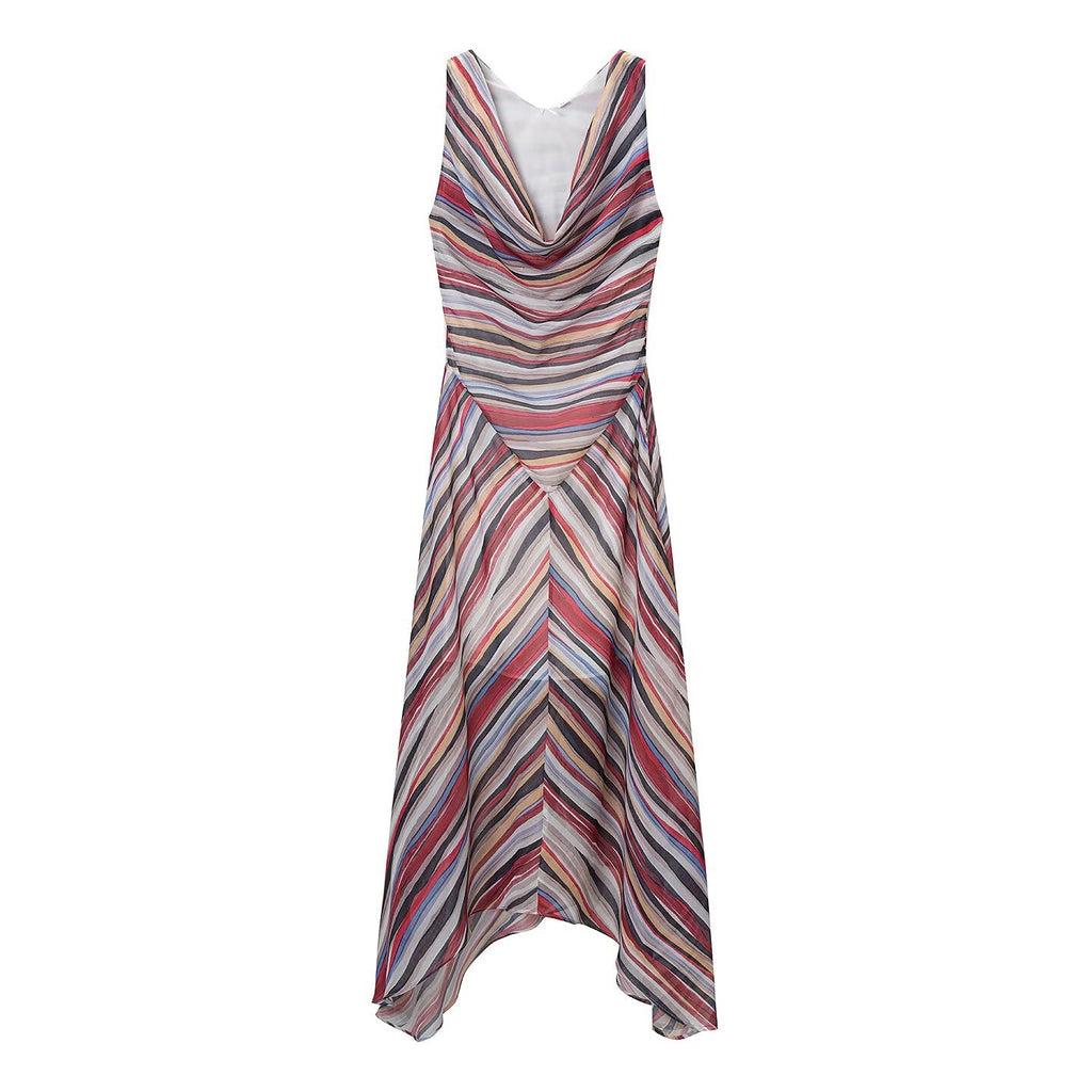 Retro Striped Spaghetti Straps Dress Slimming Vacation Wear Matching Midi Dress