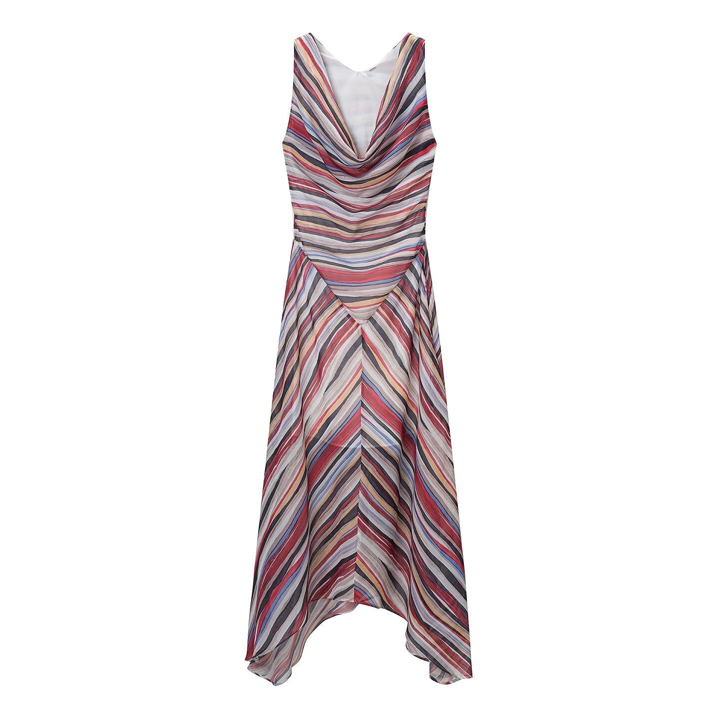 Retro Striped Spaghetti Straps Dress Slimming Vacation Wear Matching Midi Dress