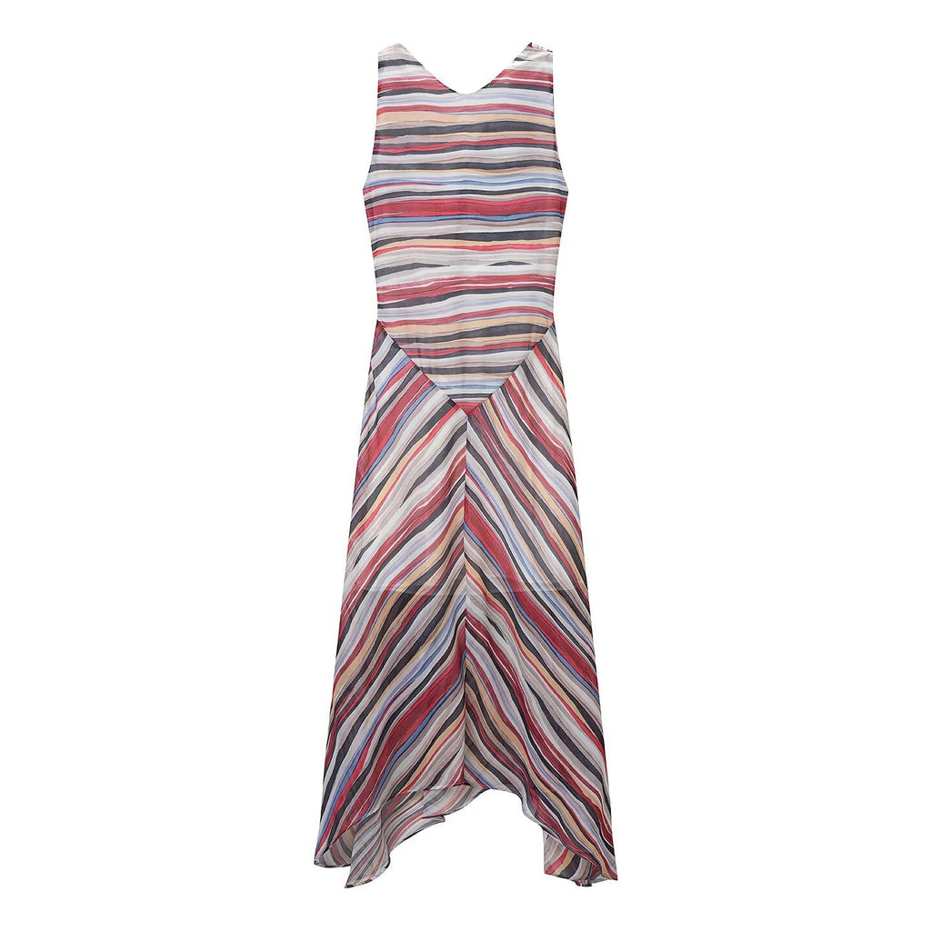 Retro Striped Spaghetti Straps Dress Slimming Vacation Wear Matching Midi Dress