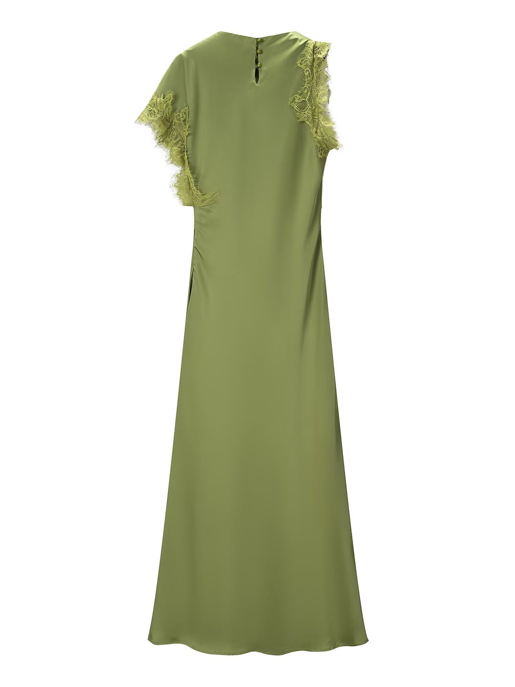 Women Elegant Slim Fit Design Lace Irregular Asymmetric Stitching Maxi Dress