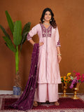 Pink Roman Silk Kurta Palazzo Set with Multi Embroidery Hand Work