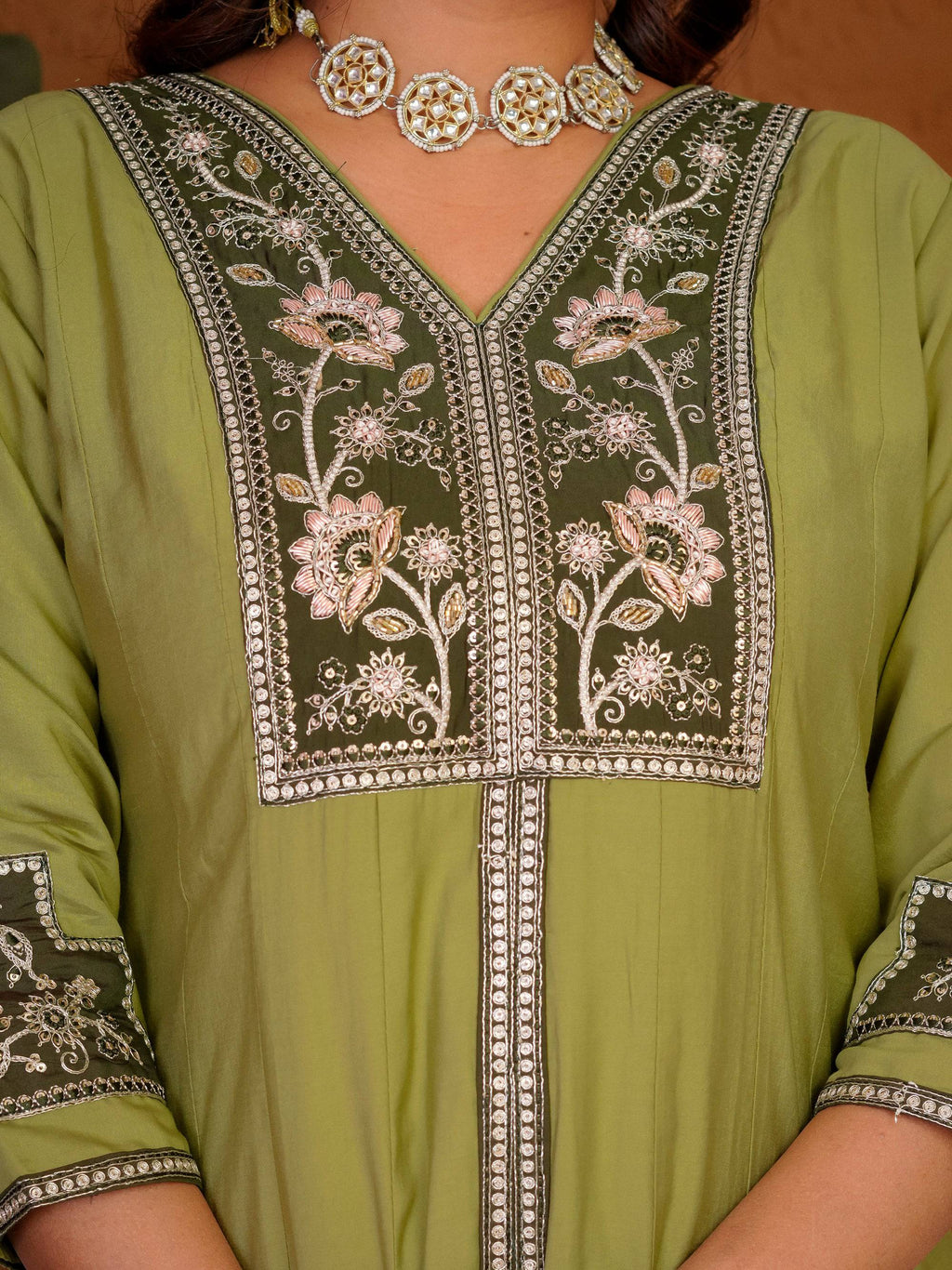Pista Roman Silk Kurta Palazzo Set with Multi-Thread Embroidery