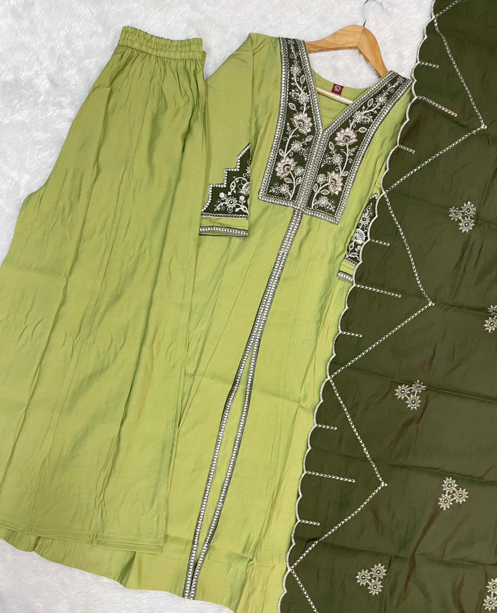 Pista Roman Silk Kurta Palazzo Set with Multi-Thread Embroidery