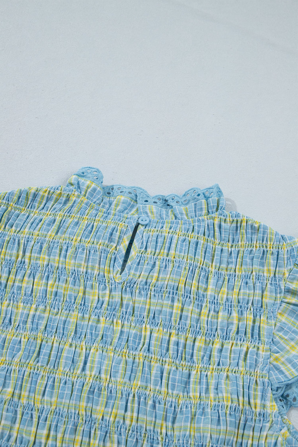 Nia Lace Trim Tank Top with Smocked Neckline and Plaid Print