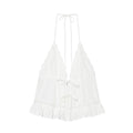 Women Clothing Summer Sexy Tulle Embroidered Hanging Collar Sling Top