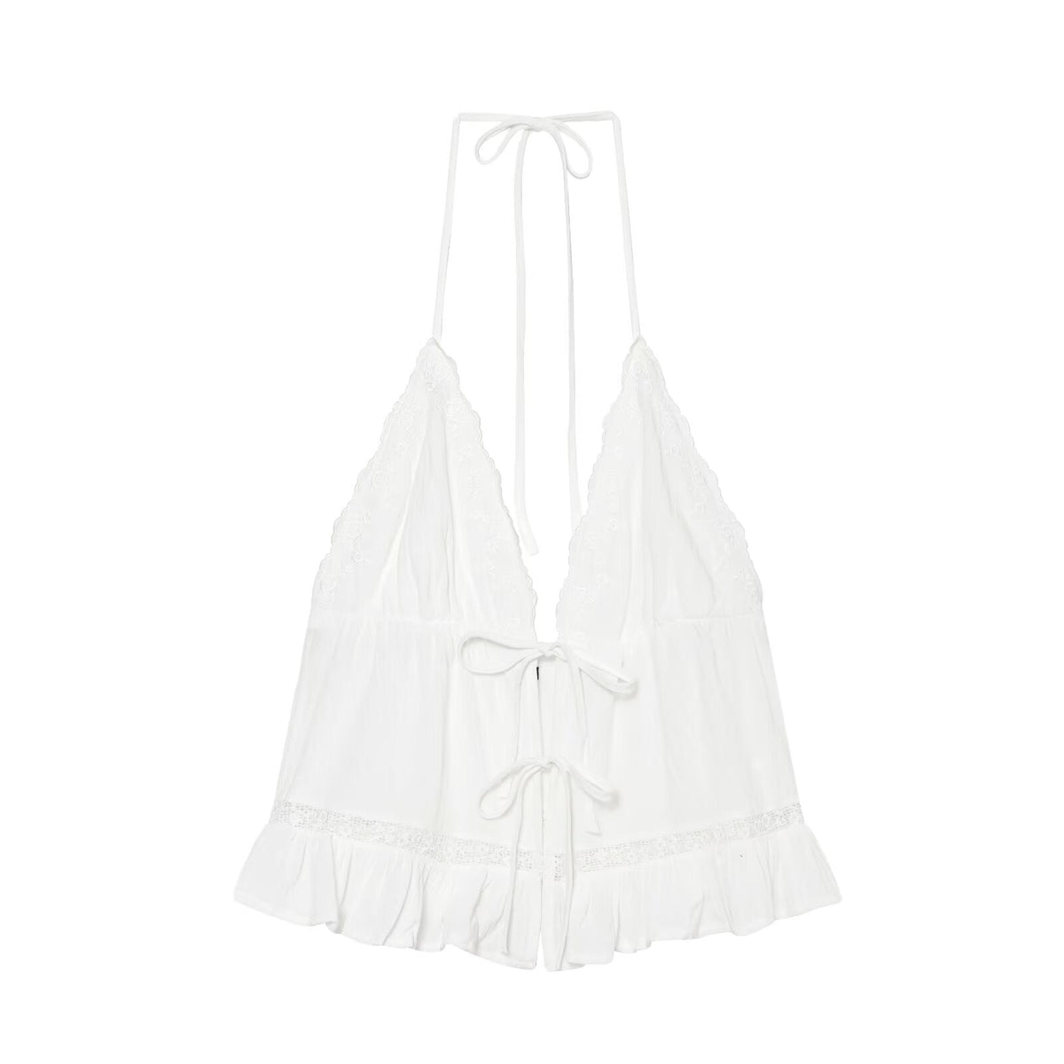 Women Clothing Summer Sexy Tulle Embroidered Hanging Collar Sling Top