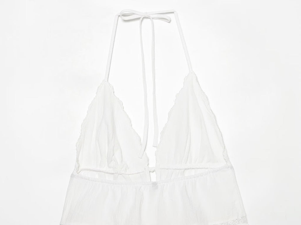 Women Clothing Summer Sexy Tulle Embroidered Hanging Collar Sling Top