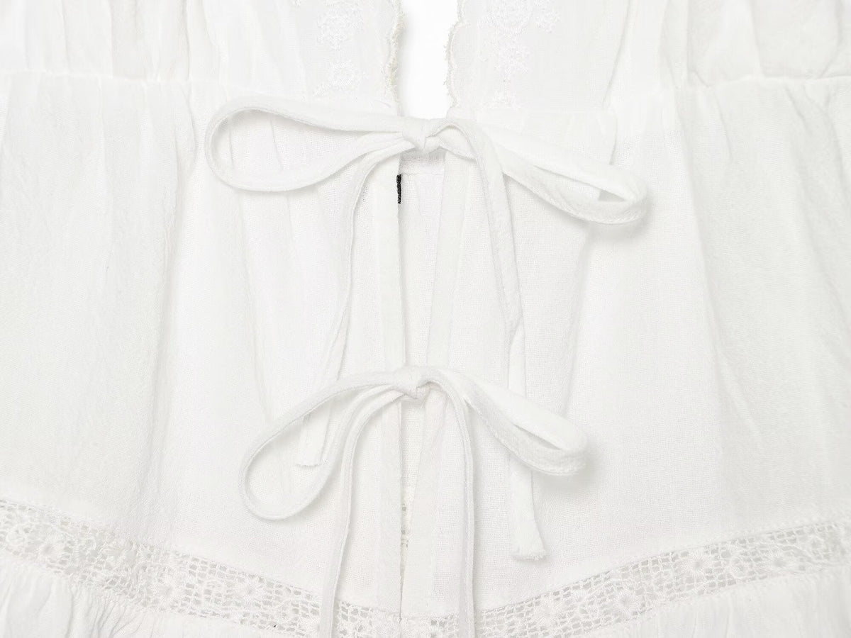 Women Clothing Summer Sexy Tulle Embroidered Hanging Collar Sling Top