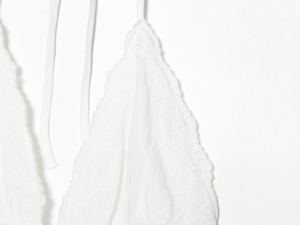 Women Clothing Summer Sexy Tulle Embroidered Hanging Collar Sling Top