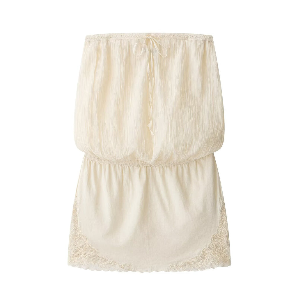 Women Clothing Summer Stitching Embroidered Tube Top Dress