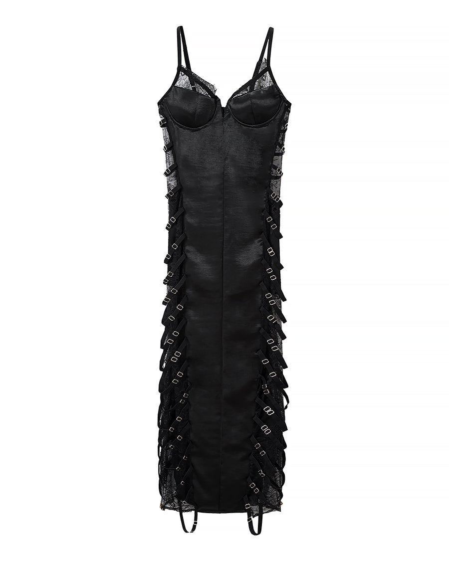 Sexy Lace Patchwork Maxi Dress Skinny Sheath Buckle Strap Dress
