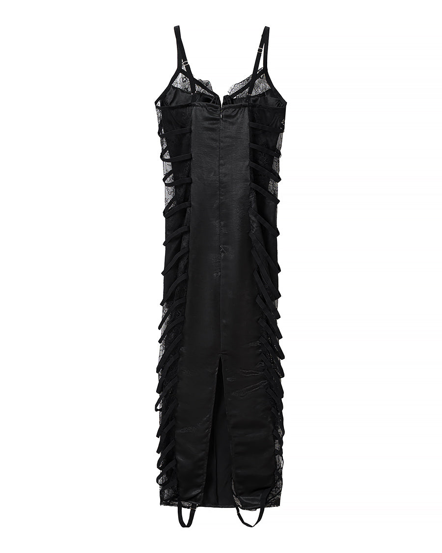 Sexy Lace Patchwork Maxi Dress Skinny Sheath Buckle Strap Dress