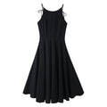 Women Clothing Minimalist Bow Tie Hanging Collar Midi Dress
