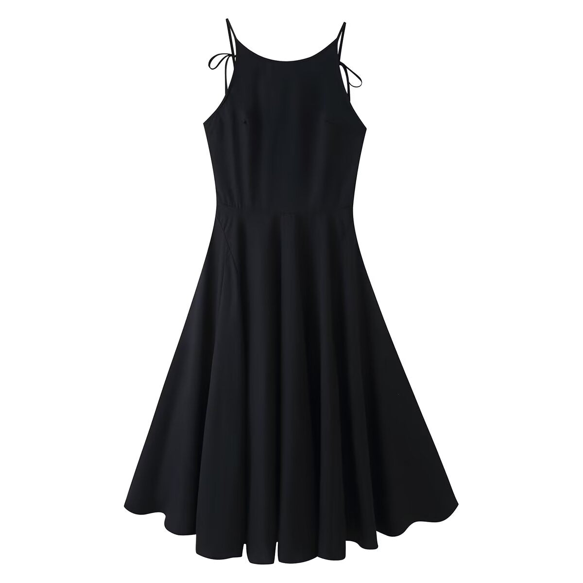 Women Clothing Minimalist Bow Tie Hanging Collar Midi Dress
