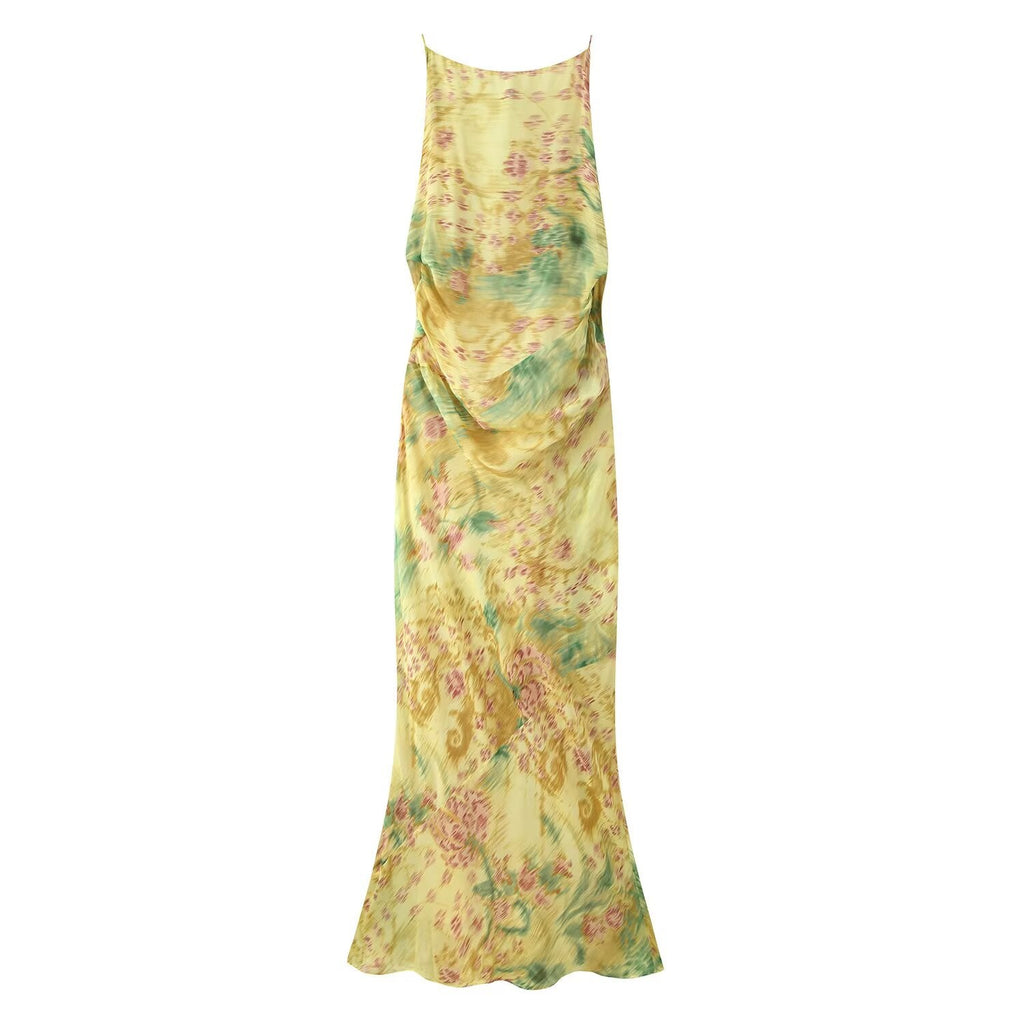 Women Clothing Summer Slim Printed Bow Dress