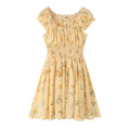 Square Collar Lace up Waist Controlled Printed Pleating Sexy Short Sleeve Women ummer A line Dress