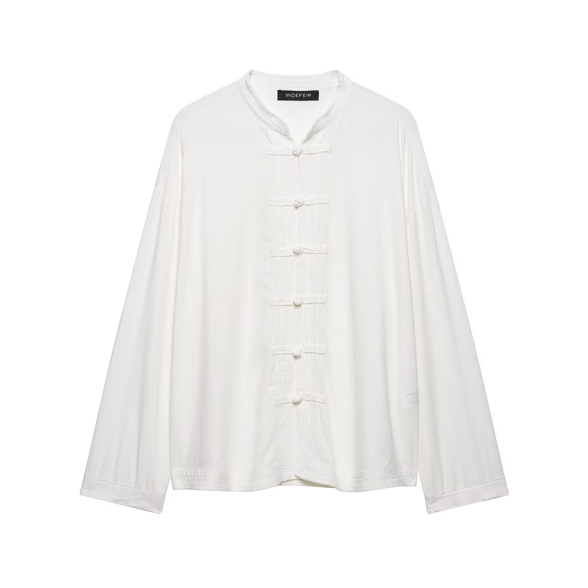 Women Clothing Summer Casual Cordage of Flax Braid Buckle Loose Shirt