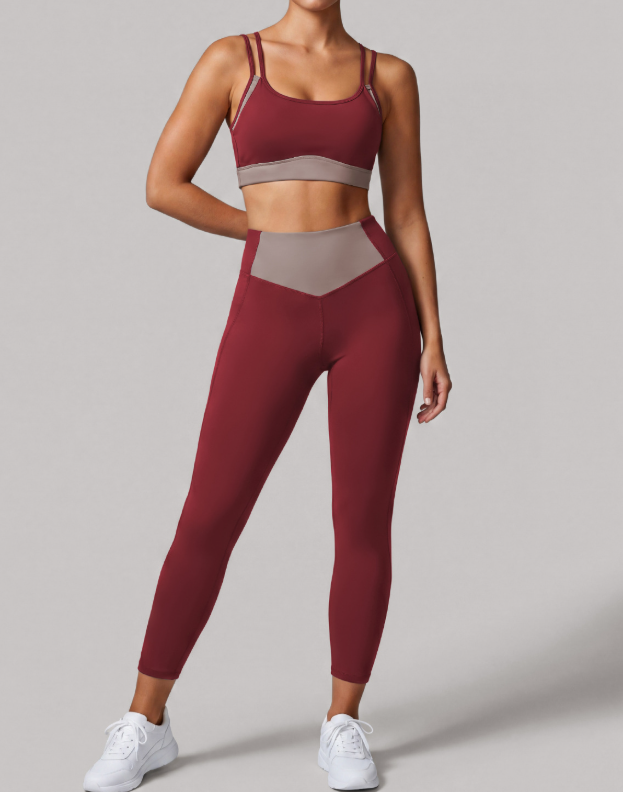 Summer Yoga Women Color Matching Thin Strappy Bra Beauty Back Pilates Training Fitness Sports Tights Two Piece Sets