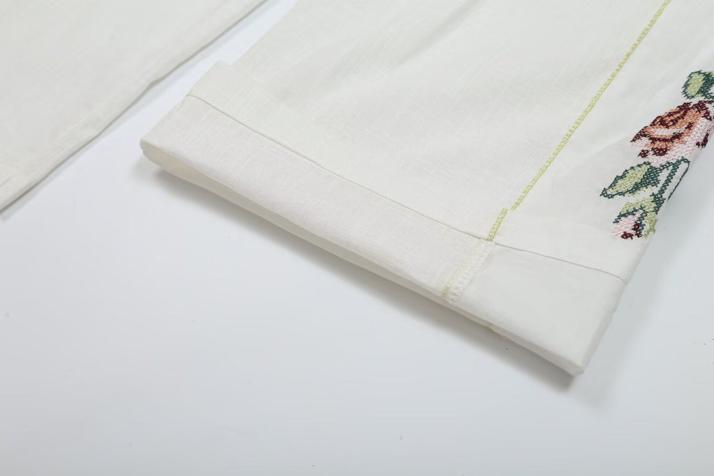 Women Clothing Summer Casual Side Striped Embroidered Ribbon Straight Leg Pants