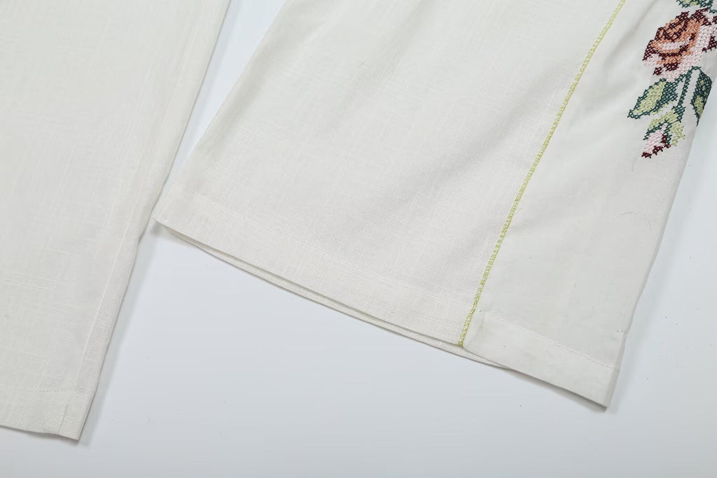 Women Clothing Summer Casual Side Striped Embroidered Ribbon Straight Leg Pants