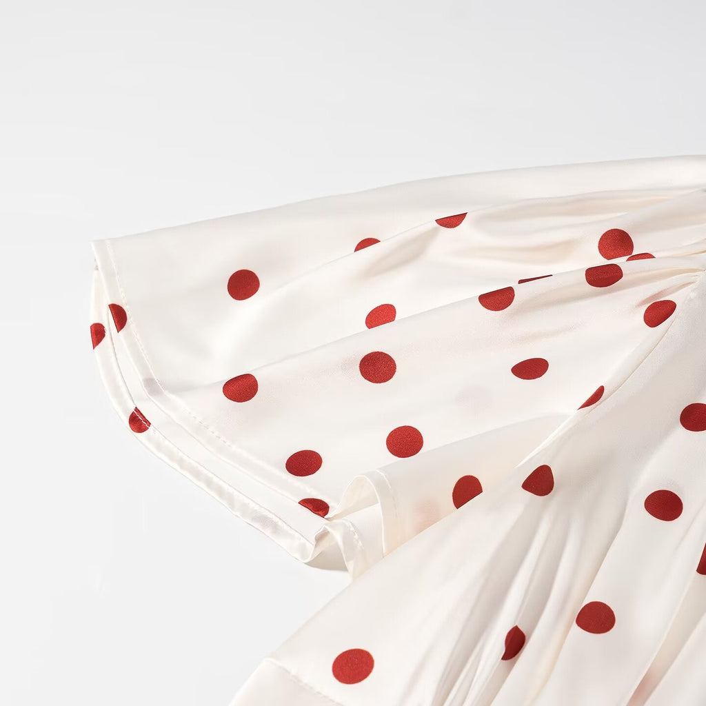 Women Clothing Summer Sweet Niche round Neck Polka Dot Print Stringy Selvedge Dress