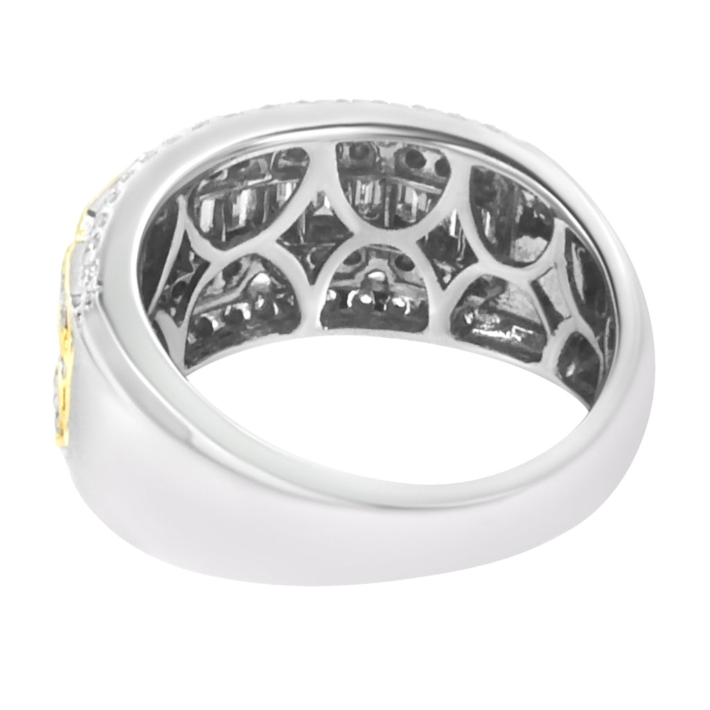10K White and Yellow Gold 1.00 Cttw Baguette and Round cut Diamond Art Deco Multi-Row Ring Band (I-J Color, I1-I2 Clarity) - Ring Size 7