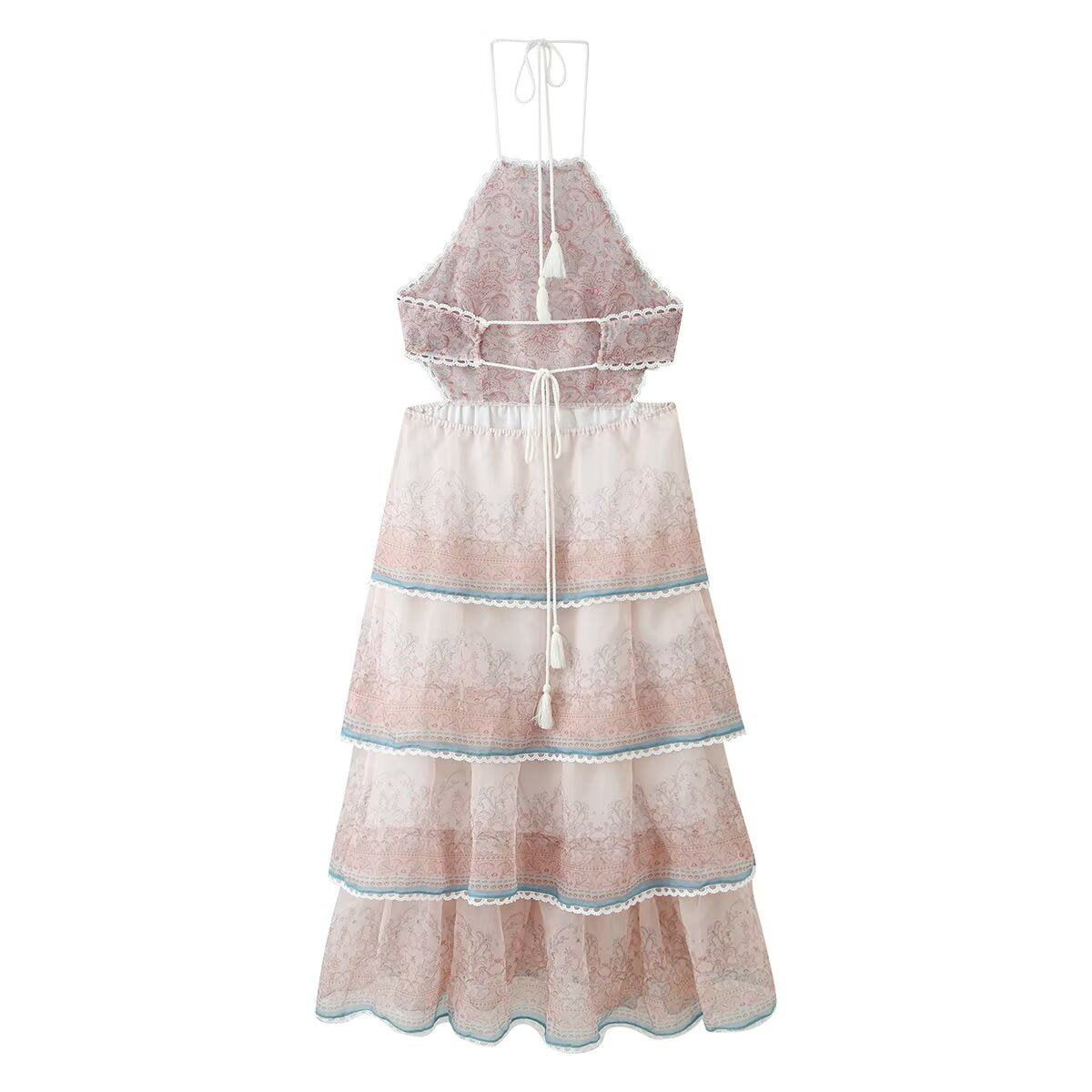 Women Clothing Sexy Multi Layer Lace Decoration Halter Lace up
