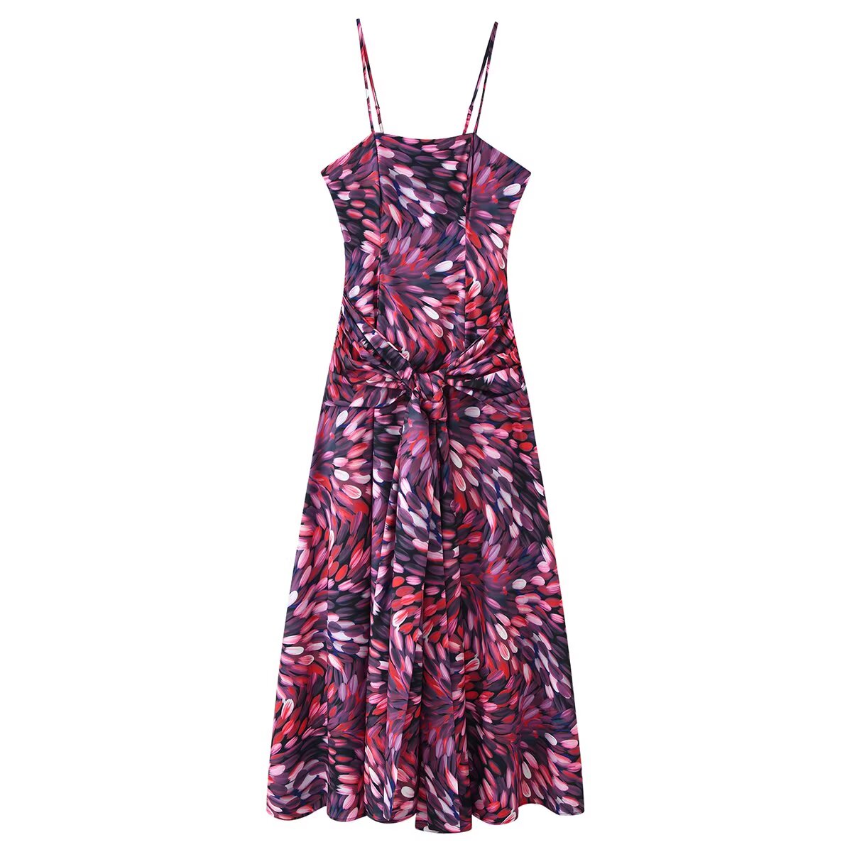 Women Clothing Autumn Sexy Printed Waist Strap Large Swing Dress