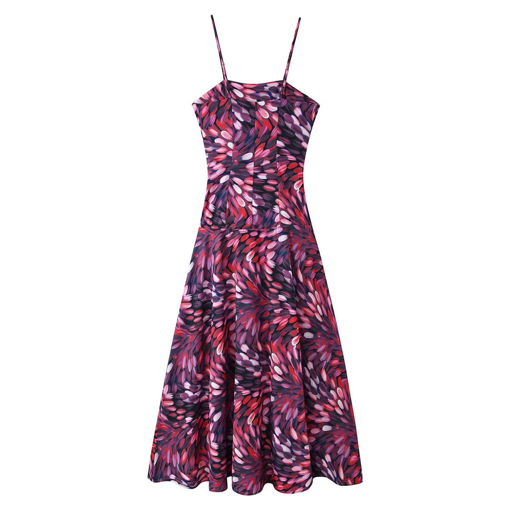 Women Clothing Autumn Sexy Printed Waist Strap Large Swing Dress
