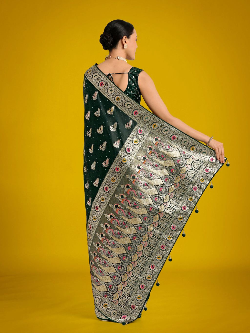 Dark Green Festival Wear Banarasi Satin Silk Zari Saree