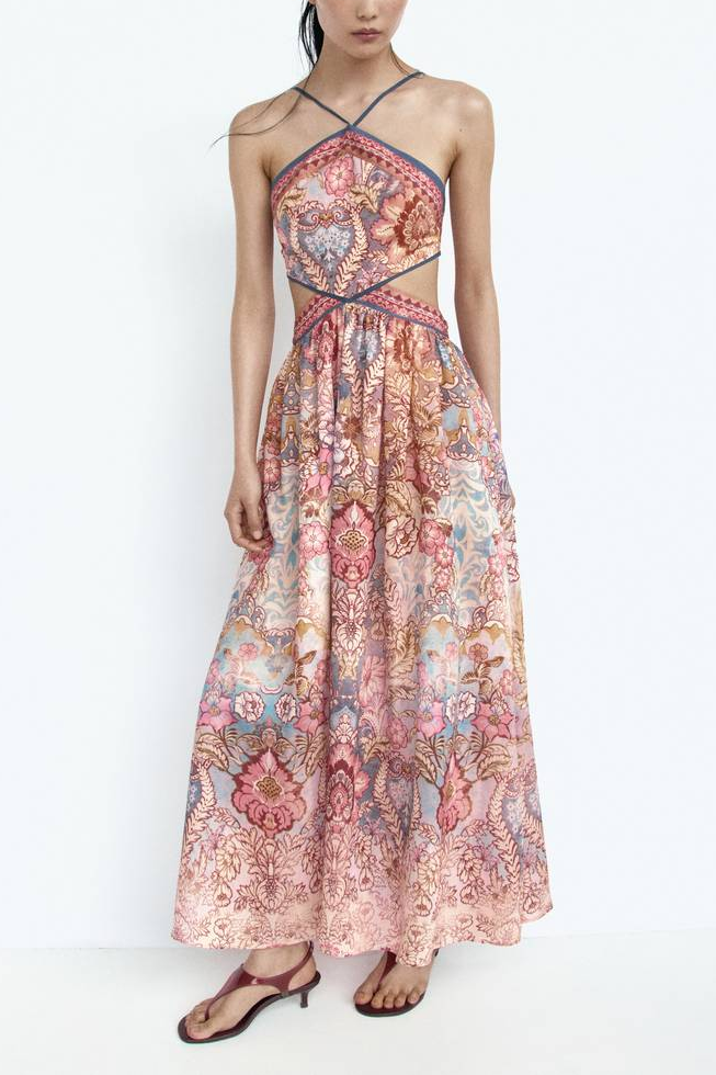 Women Clothing Fall Slim Fit Backless Hollow Out Cutout out Cropped Halter Dress