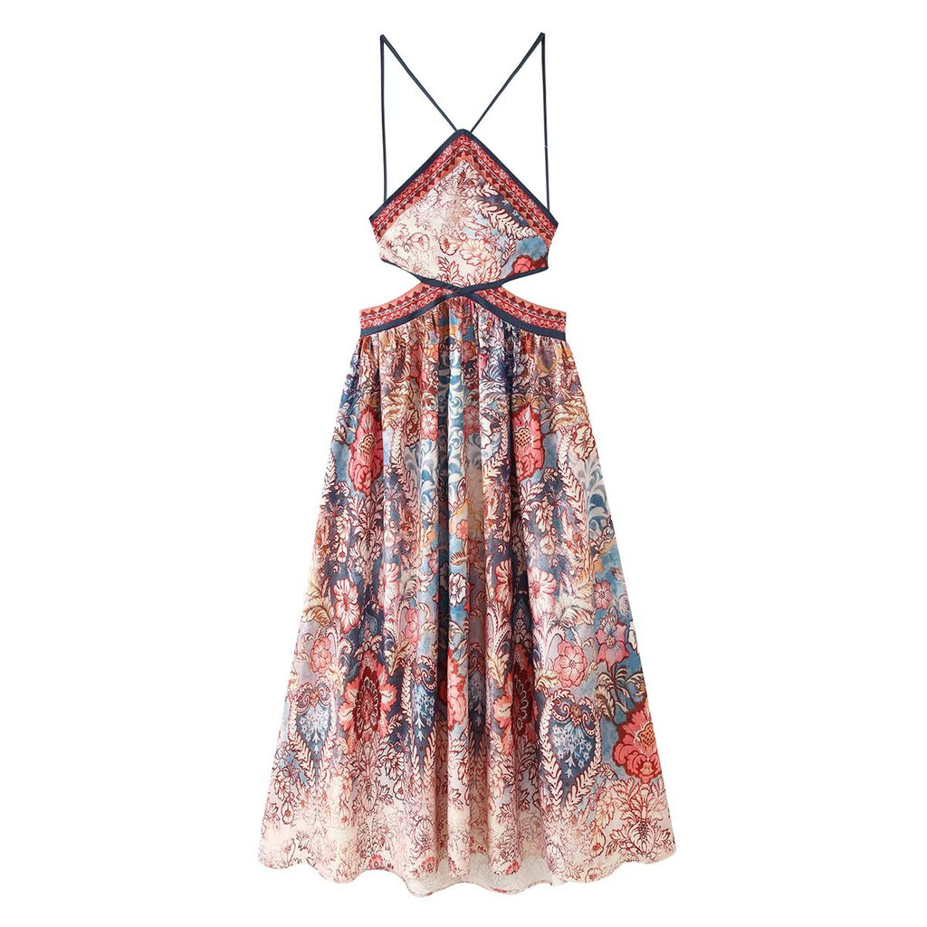 Women Clothing Fall Slim Fit Backless Hollow Out Cutout out Cropped Halter Dress