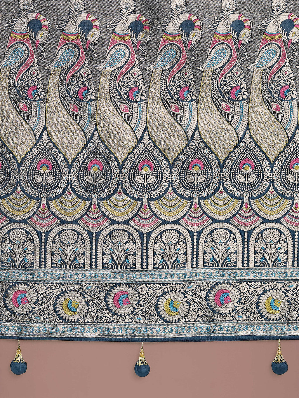 Teal Banarasi Satin Silk Saree with Traditional Zari Weaving
