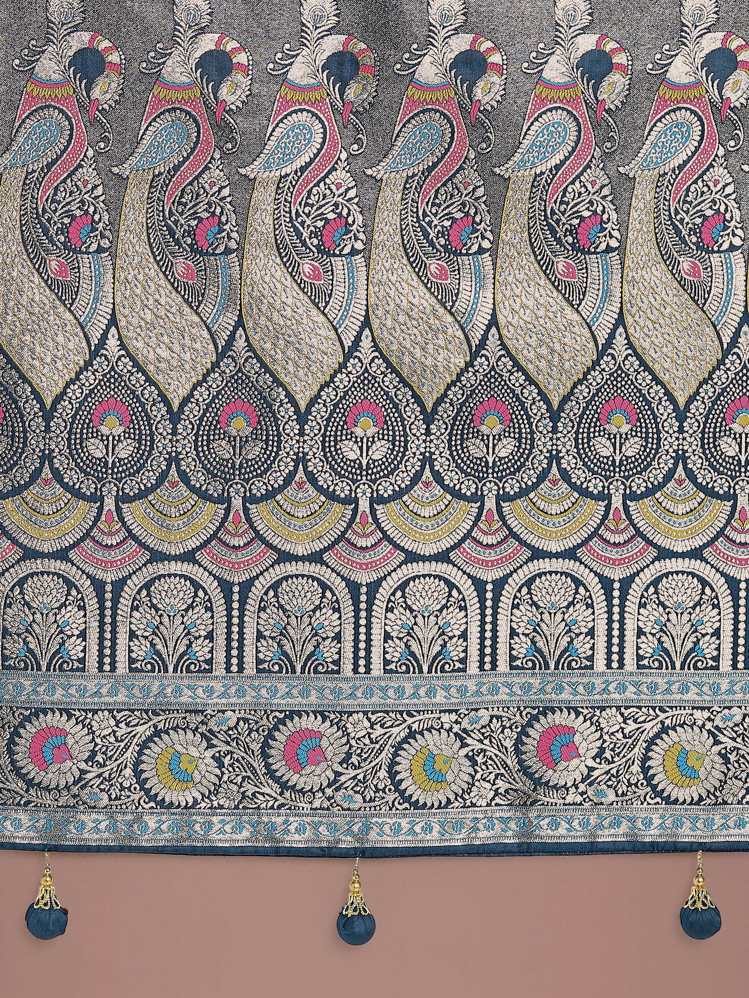 Teal Banarasi Satin Silk Saree with Traditional Zari Weaving