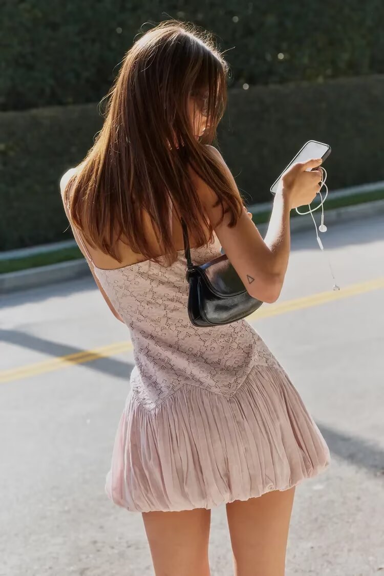 Women Clothing Autumn Sexy Balloon Lace Dress