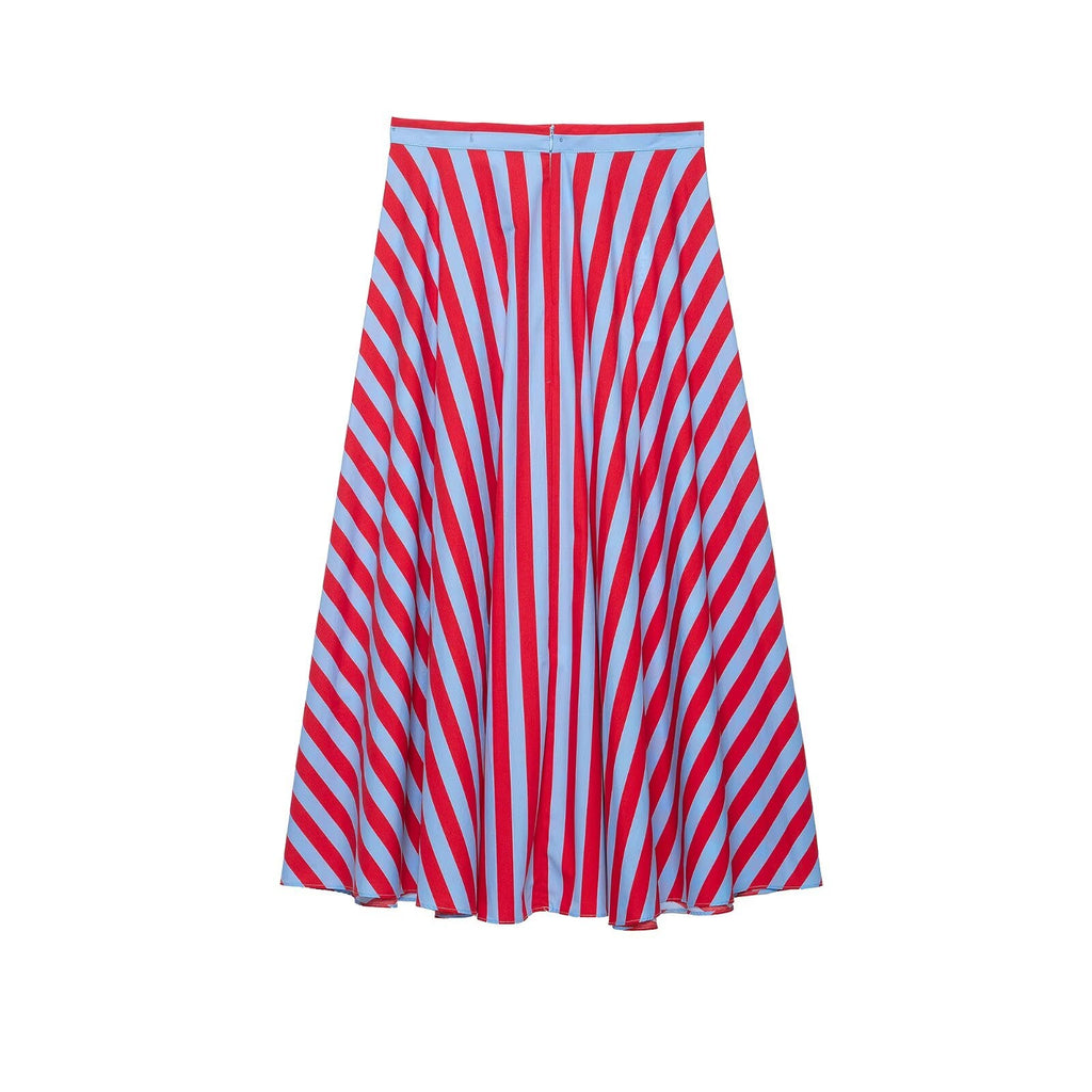 Women Clothing Fashionable Simple Elegant Striped Laminated Midi Skirt
