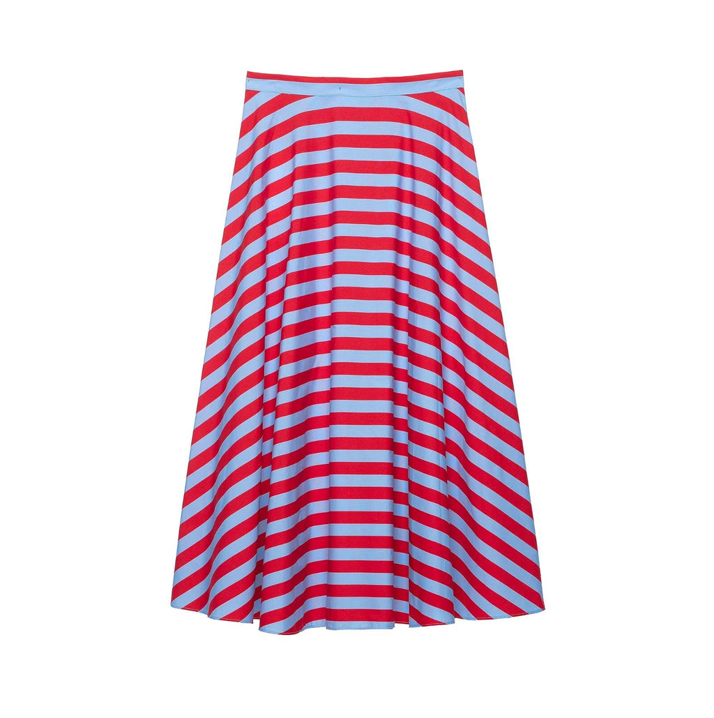 Women Clothing Fashionable Simple Elegant Striped Laminated Midi Skirt
