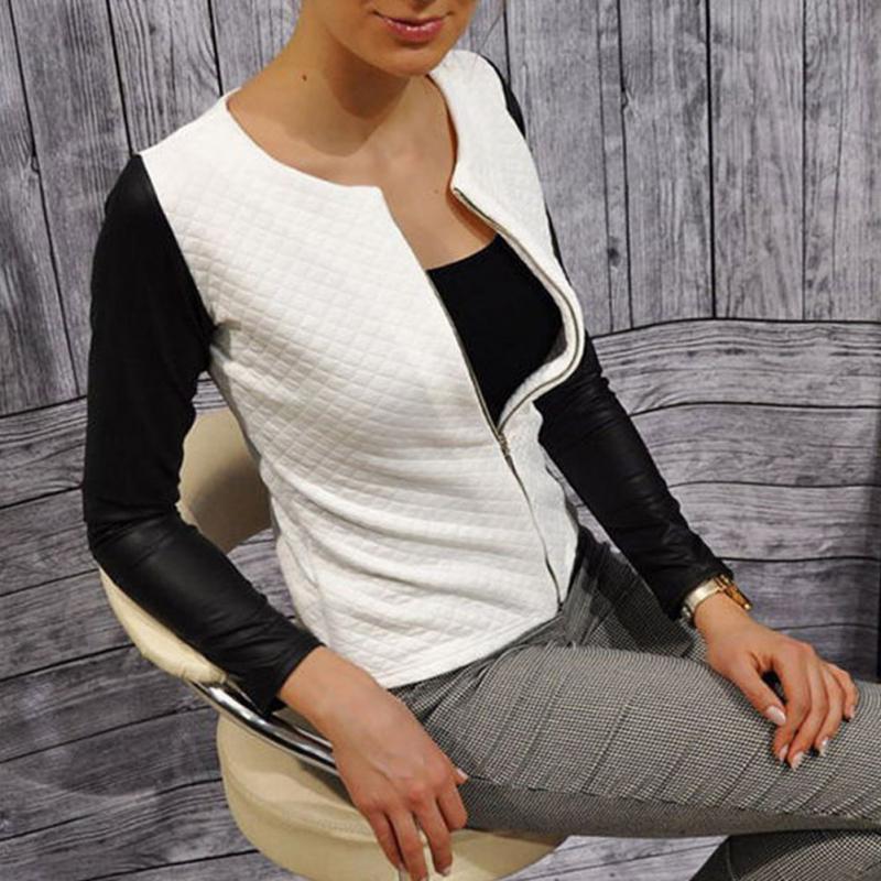 Patchwork Blazer Jacket with PU Leather Accents