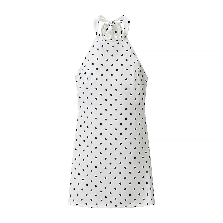 Women Retro Wild Slim Fit Backless Polka Dot Halter Dress