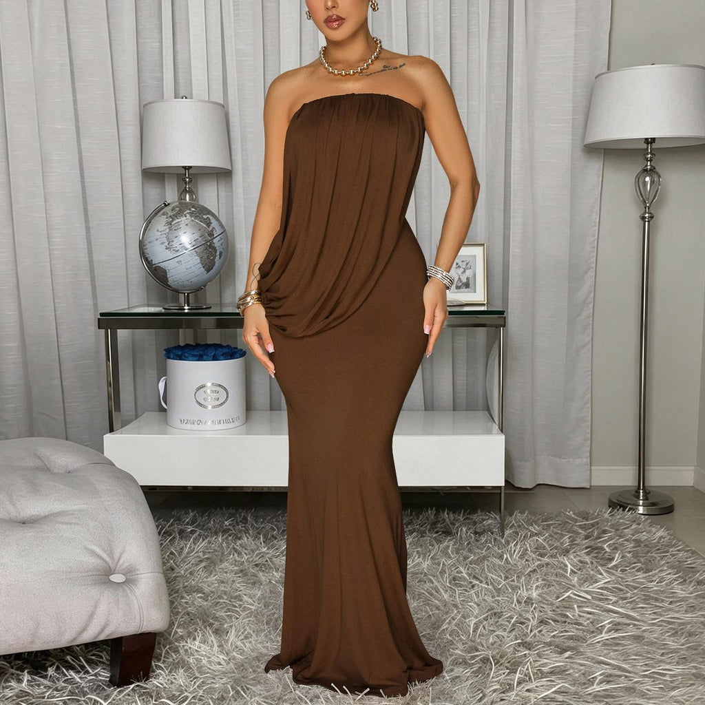 Women Tube Top Embellished Fishtail Dress Sexy Sheath Cocktail Dress