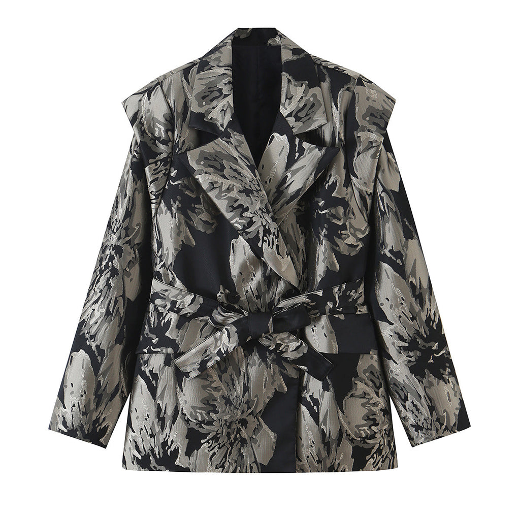 Women Clothing Summer Design Texture Pattern Belt Loose Blazer