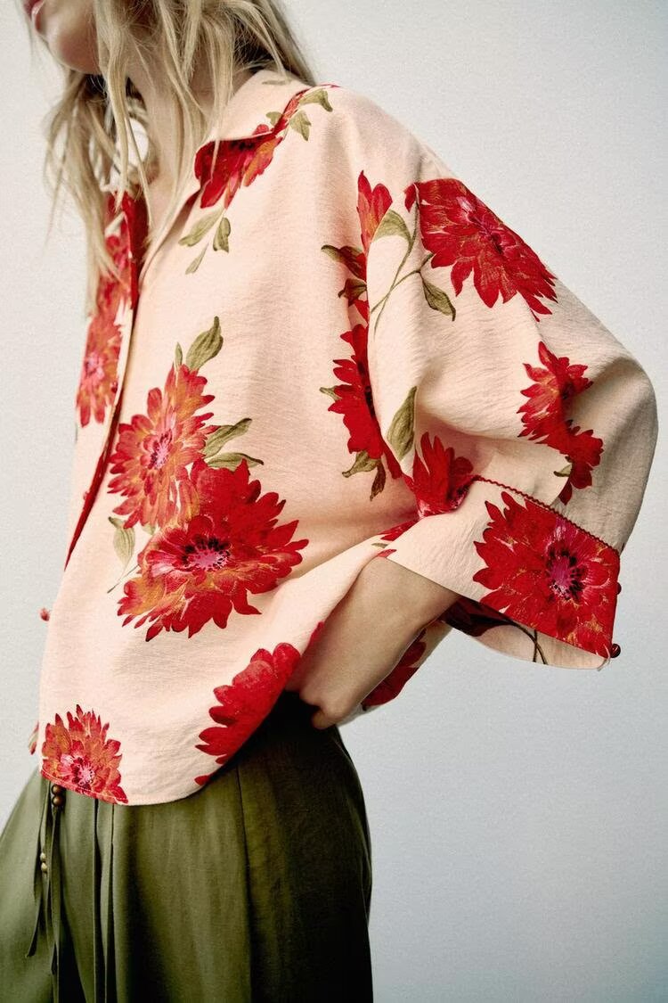 Women Clothing Summer Daily Casual All Matching Floral Print Shirt