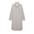 Women Clothing Summer Linen Striped Shirt Long Sleeve Dress